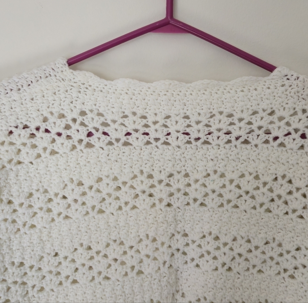 Vintage Crochet Longline Cardigan Pearl Button Coquette White L/XL - Picture 5 of 14